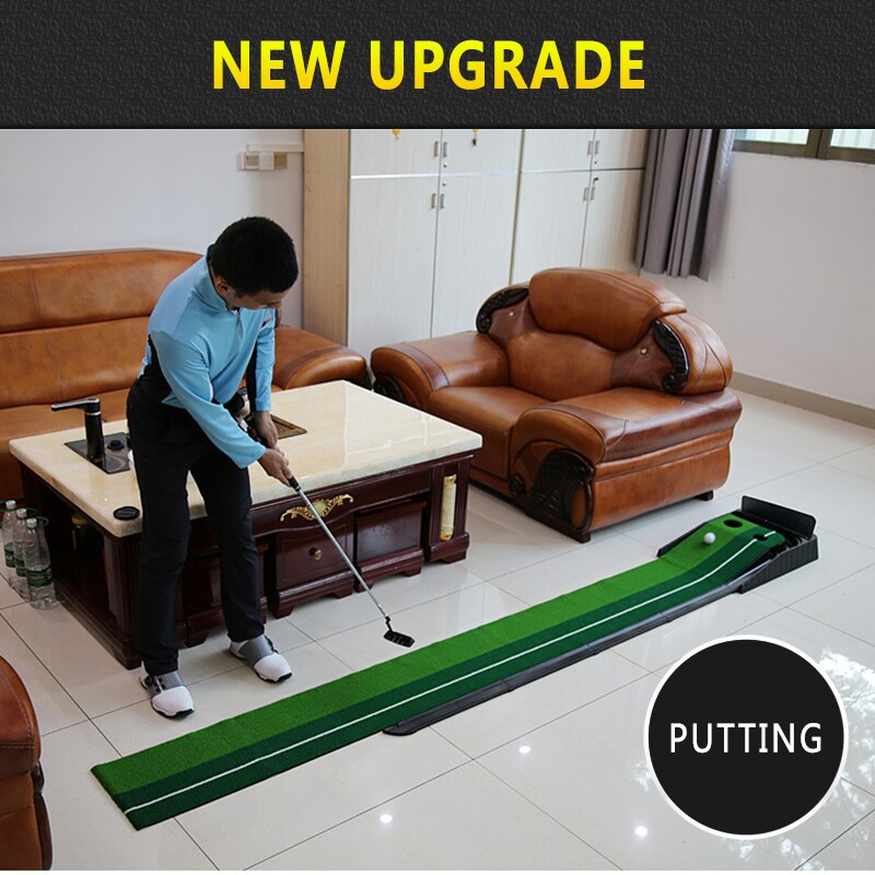 Golf Putting Green Mat with Ball Return 2 Holes Mini Golf Game Practice Equipment for Home Office Backyard Indoor Outdoor Use