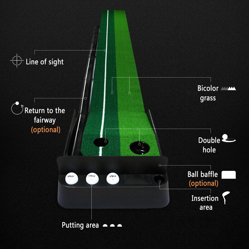 Golf Putting Green Mat with Ball Return 2 Holes Mini Golf Game Practice Equipment for Home Office Backyard Indoor Outdoor Use