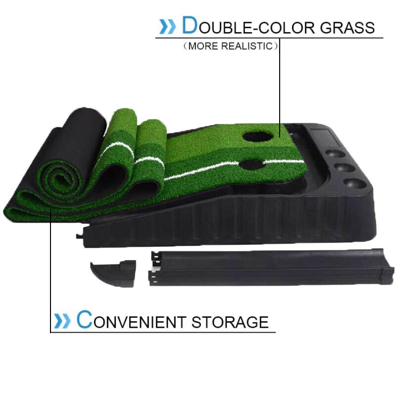 Golf Putting Green Mat with Ball Return 2 Holes Mini Golf Game Practice Equipment for Home Office Backyard Indoor Outdoor Use